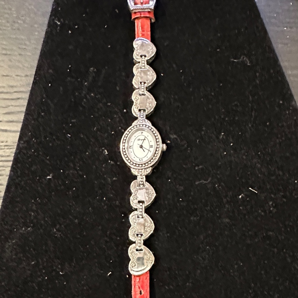 Brighton Tyler Silver Heart Watch with Red Band
